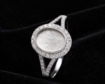925 Sterling Silver 8x10mm Oval Blank Bezel Ring | DIY Resin Ring | Keepsake Breastmilk Ring Base | CZ Halo Jewelry Setting