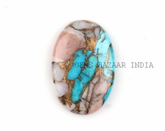 Pink Opal Copper Turquoise Gemstone | Smooth Oval Shape 5x7mm to 20x30mm Flat Back Cabochon | Calibrated Stone For DIY Jewelry Making 1 Pc