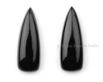 Natural Black Onyx Long Trillion Shape 10x28mm Flat Back Cabochons Gemstone For Jewelry, Loose Beads Calibrated Stone 2 Pcs Set Available