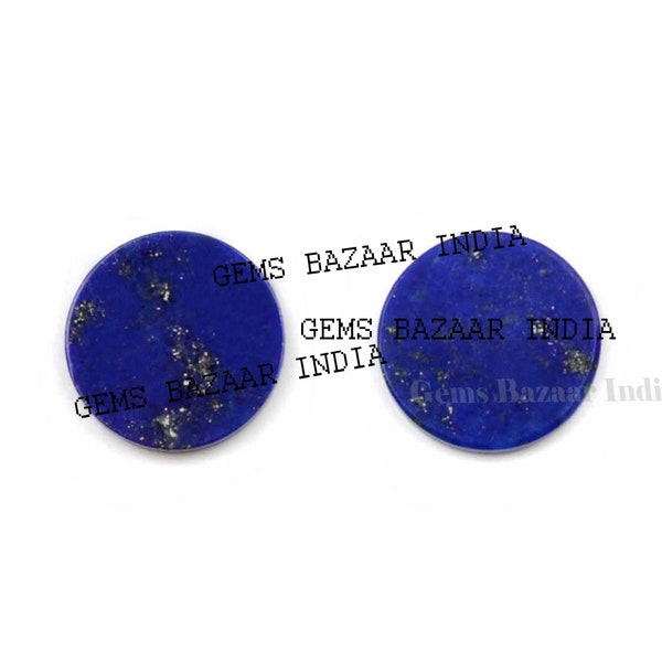 Natural Lapis Lazuli Round Coin shape 12mm Flat Gemstone for jewelry making, Natural Lapis Lazuli pendant, earrings making beads 2 pcs set