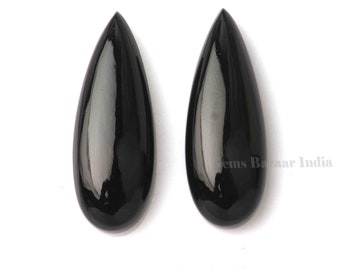 Natural Black Onyx Long Pear Shape 10x25mm Smooth Briolette, Calibrated Semi Precious Stone, Loose Gemstone, For Jewelry Earring 2 Pcs Set