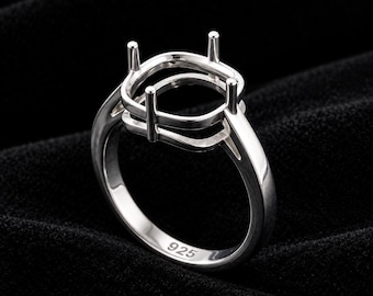 925 Sterling Silver Cushion Blank Bezel Ring Setting for DIY Gemstone Jewelry