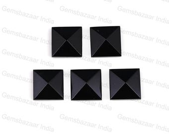 Black Onyx Square Shape Pyramid Step Cut Faceted Cabochon Gemstone, Calibrated Loose Beads Stone For Jewelry Making For Gifted 12mm 5 pcs