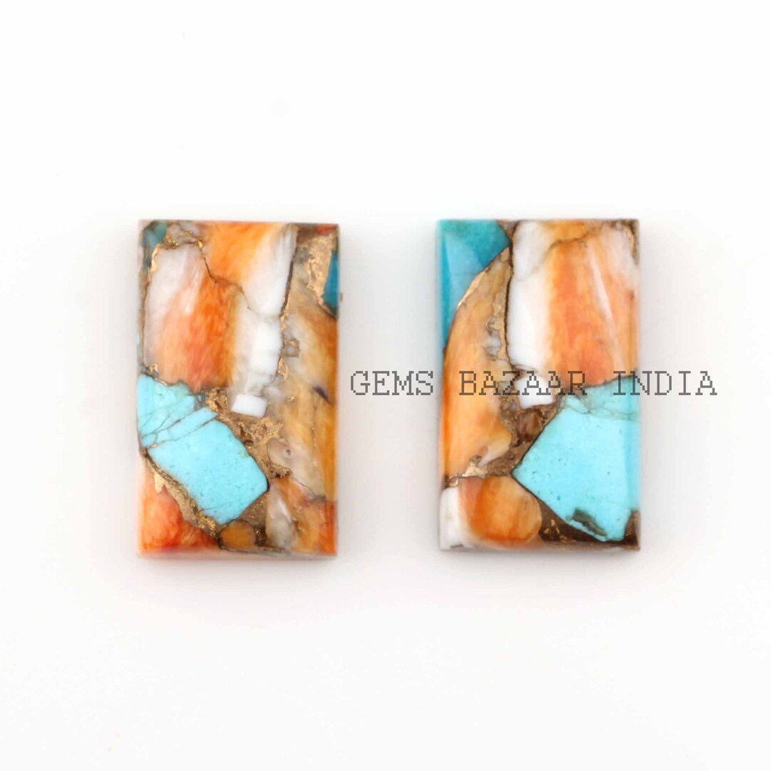 Spiny Oyster Copper Turquoise Rectangle Shape Cabochons Gemstone ...