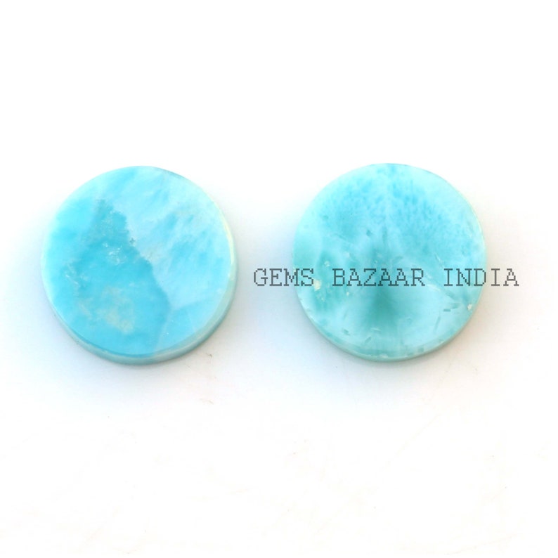 Natural Larimar Round Coin Shape Flat Gemstone Calibrated Cabochons Sky Blue Natural Larimar Cabochons Loose Gemstone 8mm 2 Pcs Set,