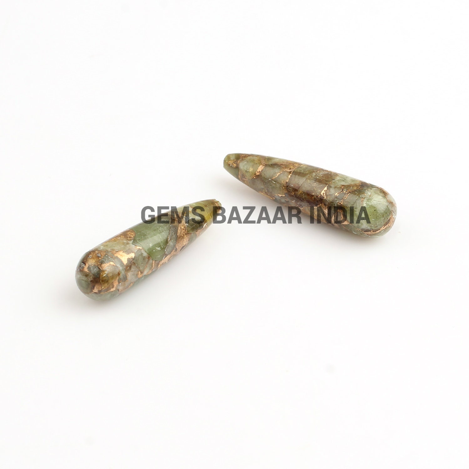 9x30mm Mix Green Peridot Copper Mohave Drop, Smooth Gemstone