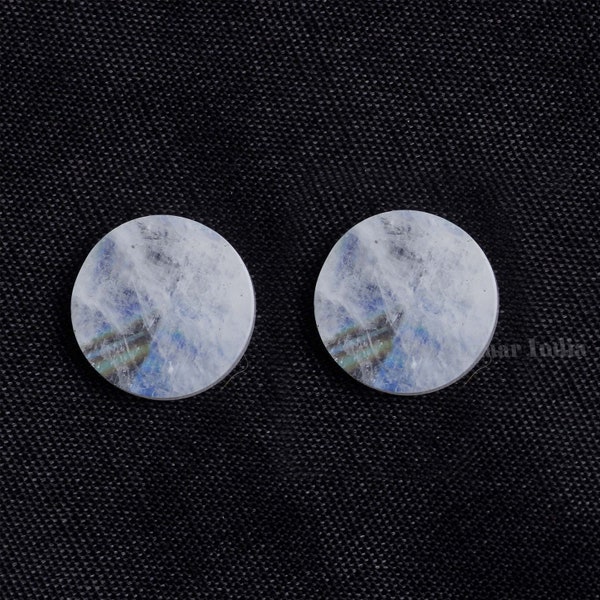 Rainbow Moonstone Round Coin forme 12mm Flat Gemstone pour la fabrication de bijoux, Rainbow Moonstone pendentif, boucles d'oreilles faisant des perles 2 pcs ensemble