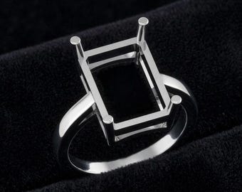 925 Sterling Silver Rectangle Bezel Ring Setting, Empty Ring Mounting for Emerald Cut Stone, DIY Jewelry Supply, Silver Collet Ring Base