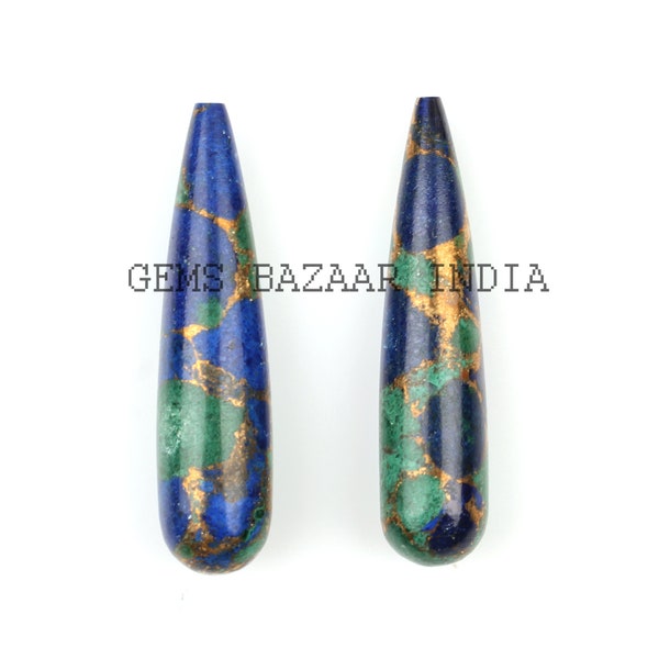 Orecchini a goccia lunghi a forma di pera in malachite e azzurrite, 9 x 30 mm, pietra preziosa briolette liscia, pietra calibrata, per la creazione di gioielli - set da 2 pezzi