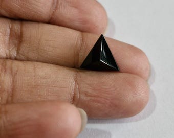 Natural Black Onyx Triangle Flat Back Pyramid Step Cut Faceted Cabochon Gemstone, Loose Beads Calibrated Stones For Earring 5 Pcs Set