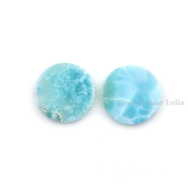 Natural Larimar Round Coin Shape Flat Gemstone Calibrated Cabochons Sky Blue Natural Larimar Cabochons Loose Gemstone 8mm 2 Pcs Set,