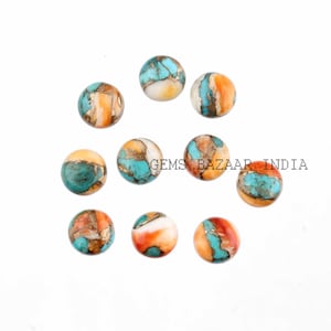 Spiny Oyster Copper Turquoise Cabochons: Round Gemstone Beads, 12mm - 5 Pc Set