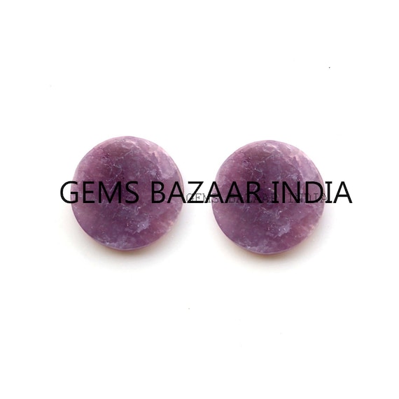 Lepidolite Gemstone Beads: Round Coin Shape, Calibrated Stone (2 Pcs)