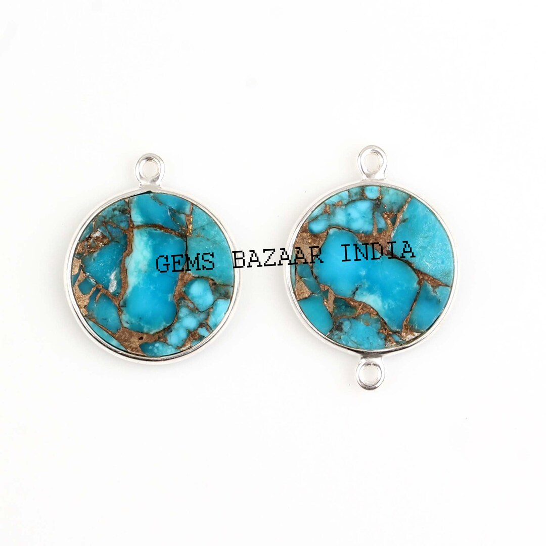 Elemental Gems 12mm Blue Copper Turquoise & Zircon Sun Pendant