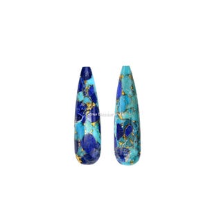 Lapis Copper Turquoise Smooth Teardrops Gemstone, Handmade Loose Calibrated Stone For Earring Making - 2 Pcs Set 9x30mm By Gems Bazaar India