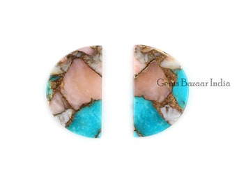 Pink Opal Copper Turquoise 'D' Half Moon Shape Flat Gemstone For Jewelry, Loose Beads Calibrated Stones For Matching Jewelry Earring 2 Pcs