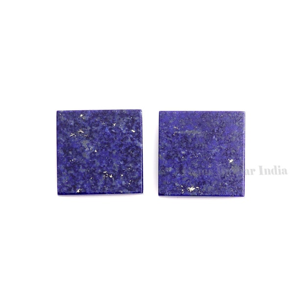 Natural Lapis Lazuli Square Shape Both Side Flat Gemstone, Calibrated Loose Beads For Jewelry Earring Making 2 Pcs Set By GemsBazaarIndia