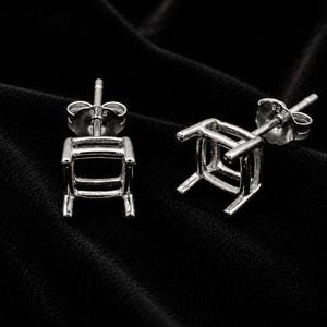 Square Prong Prenotched Stud Earring Setting | 925 Sterling Silver Empty Stud Mount | DIY Gemstone Earrings