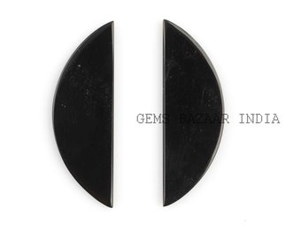 Black Onyx Half-Moon Gemstone Beads: Flat D Shape, Calibrated Stones (2 Pcs)