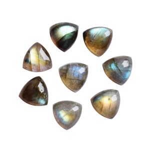 Natural Flashy Labradorite Trillion Shape, Flat Back Cabochon, Loose Gemstone, Calibrated Smooth Semi Precious Stone For Jewelry Making 5 Pc