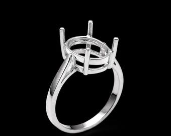 925 Sterling Silver Semi Mount Ring Setting, Oval Ring Blank, 4 Prong Engagement Ring Base, DIY Gemstone Ring Mount, Minimalist Jewelry