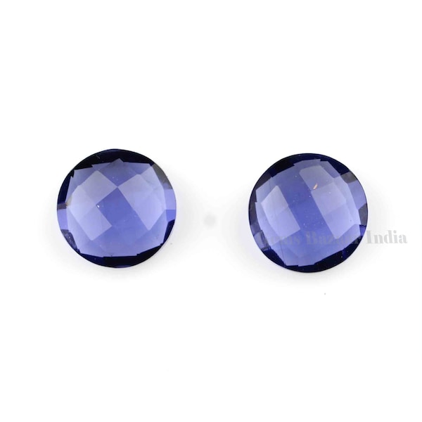 Faceted Iolite Quartz Round Shape 12mm Gemstone, Smooth Briolette Calibrated Stone For Jewelry Earring Making, At Wholesale Price 2 Pcs Set