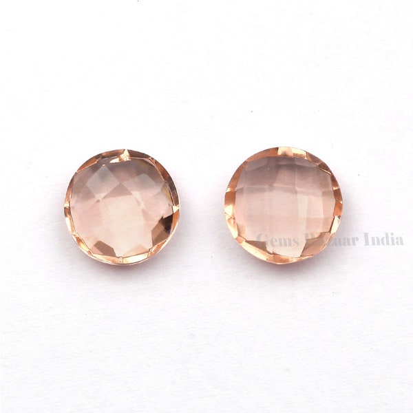 Peach Morganite Quartz Round Shape Faceted 12mm Gemstone, Briolette Calibrated Stone For Jewelry Making, Best Quality Gemstone 2 Pcs Set