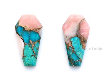 Pink Opal Copper Turquoise Coffin Shape Gemstone For Jewelry, Both Side Flat Smooth Calibrated, Semi Precious Stone Jewelry Making 2 Piece