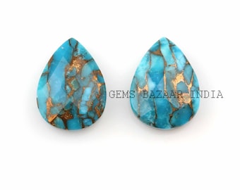 Blauwkoper turkoois briolette edelsteen: peervormige kralen (12 x 16 mm, 2 stuks)