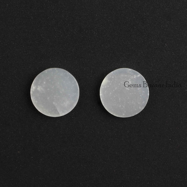 Pierre de lune blanche naturelle Forme de pièce ronde 12mm Pierre précieuse plate pour la fabrication de bijoux, pierre calibrée lisse pour la fabrication de boucles d’oreilles 2 Pcs Set Cadeau