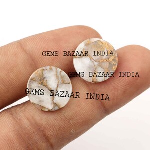Cabujón de piedra preciosa plana de 12 mm con forma de moneda redonda de cobre de calcita blanca, cabujones calibrados de cobre de calcita blanca para hacer joyas, juego de 2 piezas