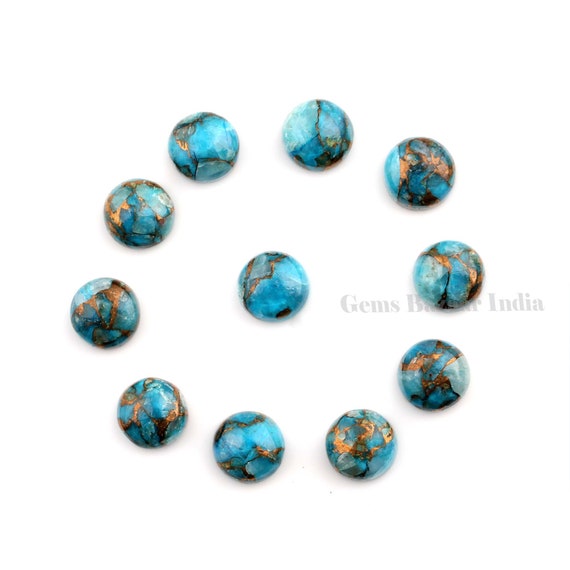 Blue Copper Turquoise Round Shape Cabochon Gemstone for Jewelry Making, Smooth Calibrated Stone For Jewelry Making For Gifted 2 Pcs Set