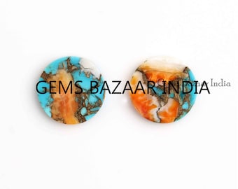 Spiny Copper Oyster Turquoise Coin Gemstones: 12mm Jewelry Making 2 pieces Set