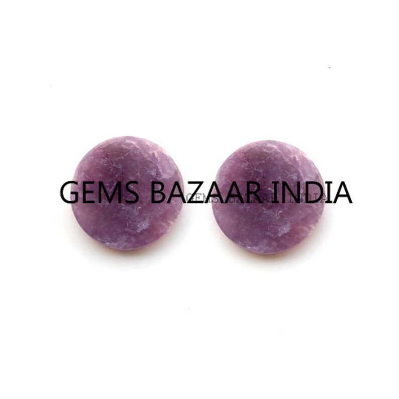 Lepidolite Gemstone Beads: Round Coin Shape, Calibrated Stone (2 Pcs) image 2