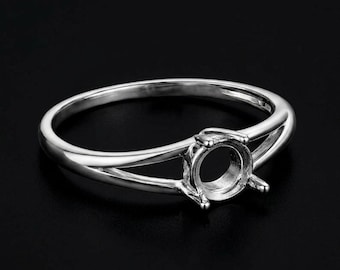 Round Ring Blank Setting for Stones | Sterling Silver Split Shank Ring Mount | Solitaire Semi Mount Ring Component for DIY Jewelry Making
