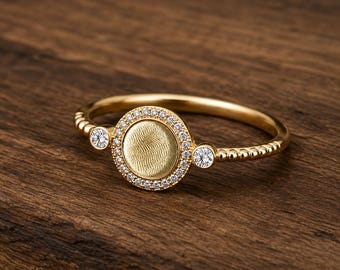 6mm Round Blank Bezel Ring with CZ Halo | 925 Sterling Silver Gold Plated DIY Resin Breastmilk Ashes Keepsake Ring Setting