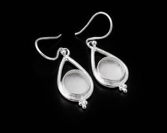 Sterling Silver Round Earrings, Open Bezel Dangle Earrings, Silver Keepsake Earrings, Jewelry Making Setting, Handmade Silver Earrings