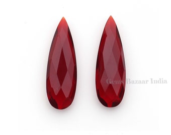 Red Garnet Quartz Long Pear Shape 10x25mm Faceted Briolette Gemstone, Loose Beads Calibrated Stone For Jewelry Earring Making 2 Pcs Set