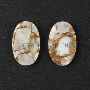 Forma oval de cobre calcita branca 12x19mm Pedra preciosa plana de ambos os lados, pedra calibrada para fazer brincos de joias, lindo par de pedras conjunto de 2 peças
