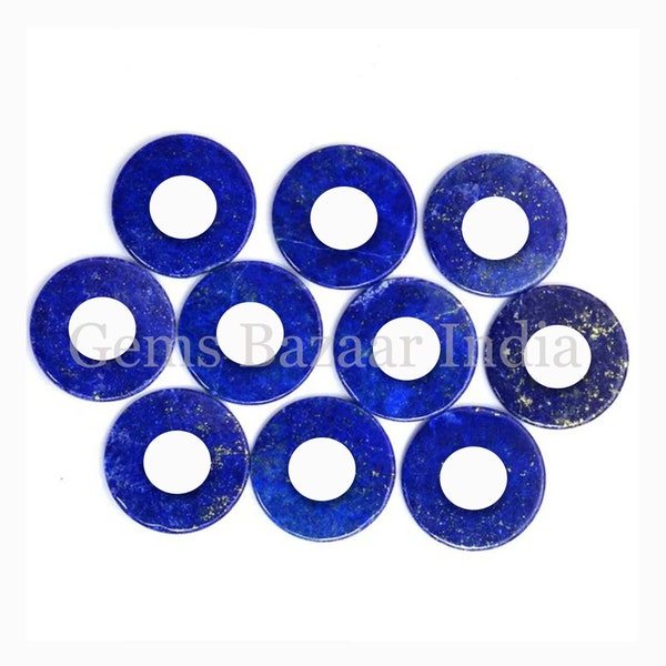 Natural Lapis Lazuli Round Ring Shape Donut Flat Gemstone For Jewelry Making, Natural Stones, Earrings Making Beads 2 Pcs Set For Gifted