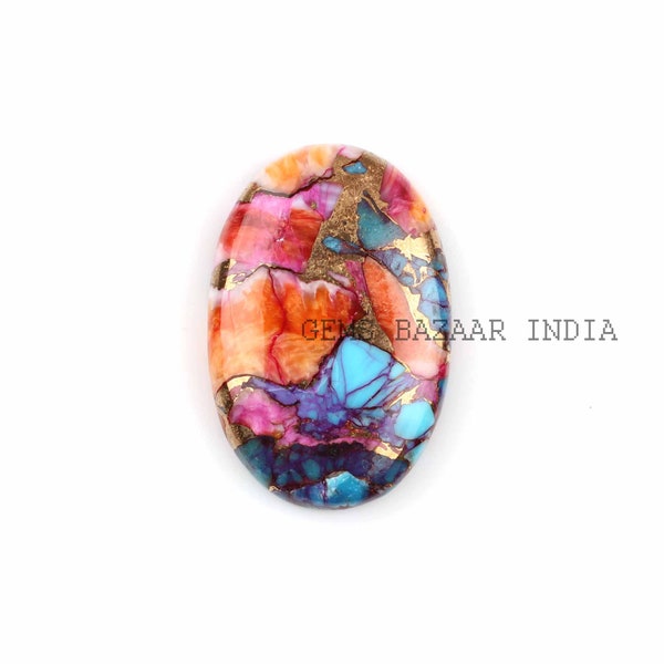 Purple & Orange Spiny Mix Oyster Copper Turquoise 5x7mm to 20x30mm Oval Shape Smooth Cabochon Loose Gemstone For Pendant, DIY Jewelry 1 Pc