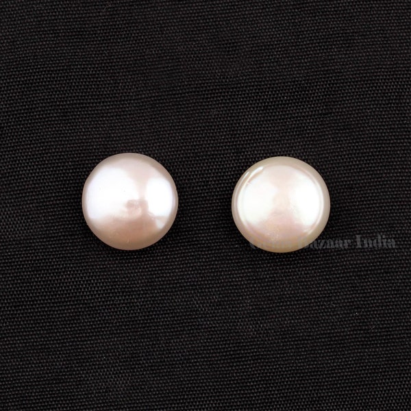 Natural Freshwater Pearl Round Shape 12mm Smooth Briolette Gemstone, Calibrated River Pearl Stone For Jewelry Making Ring Earring 2 Pcs Set