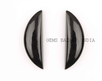 Black Onyx Cabochons: D Shape Half-Moon Gemstone Beads (2 Pcs)