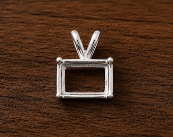 925 Sterling Silver Emerald Cut Rectangle Blank Bezel Pendant | DIY Resin Keepsake Necklace | Memorial Ashes Breastmilk Jewelry