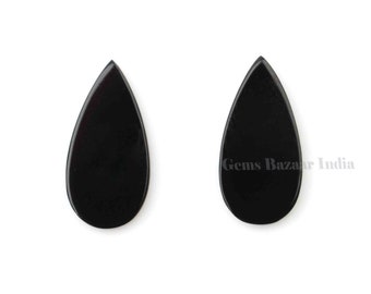 Black Onyx Pear Gemstone: Smooth Flat Beads for Jewelry Making (2 Pcs)