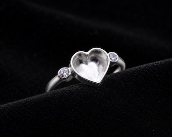 925 Sterling Silver Heart Blank Bezel Ring | DIY Breastmilk Ring Setting | Ashes Keepsake Ring Base | Resin Jewelry Making
