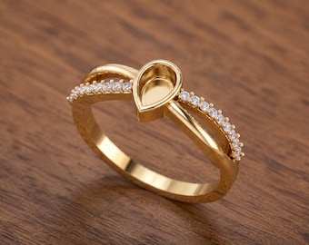 4x6mm Teardrop Blank Bezel Ring, Rose Gold CZ Ring Setting, Pear Keepsake Ring, DIY Resin Ring, Breastmilk Ashes Jewelry Base