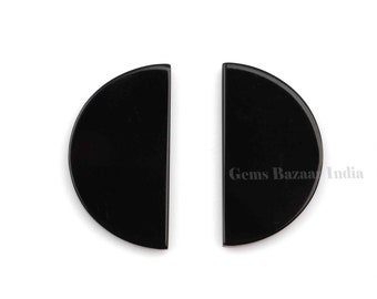 Natural Black Onyx Half-moon D Shape 12x20mm Gemstone Both side Flat Cabochon, Black Onyx Flat Cabochons half moon shape beads 2 pcs