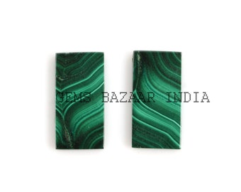 8x16mm Malachite naturelle Rectangle Pierres plates lisses, Malachite Perles en vrac Pierre Précieuse Pour Bijoux Boucle d’Oreille Bague Collier Faire 2 Pcs Set