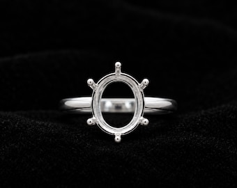 Oval Blank Bezel Ring, 6 Prong Stone Setting, DIY Gemstone Ring, Silver Ring Mount